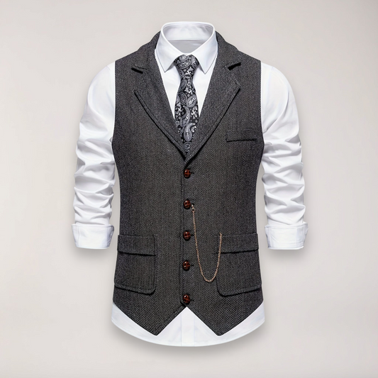 Men’s Herringbone Waistcoat – Classic Fit with Reversed Collar