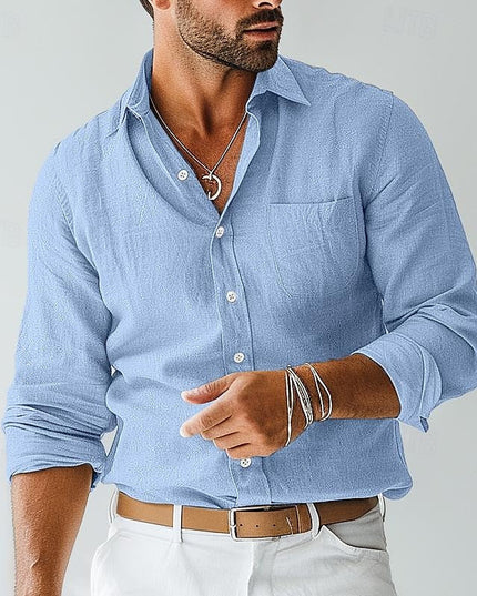 Men’s Lightweight Long Sleeve Shirt – Relaxed Fit Holiday Piece for Warm Weather