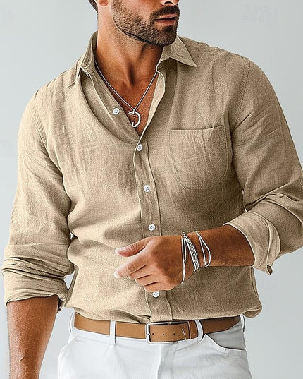 Men’s Lightweight Long Sleeve Shirt – Relaxed Fit Holiday Piece for Warm Weather