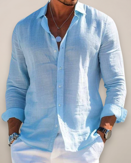 Men’s Linen Casual Long Sleeve Shirt – Solid Colour Button-Up in Multiple Shades