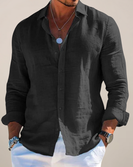 Men’s Linen Casual Long Sleeve Shirt – Solid Colour Button-Up in Multiple Shades