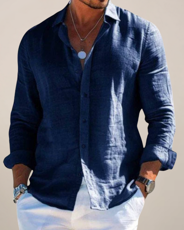 Men’s Linen Casual Long Sleeve Shirt – Solid Colour Button-Up in Multiple Shades