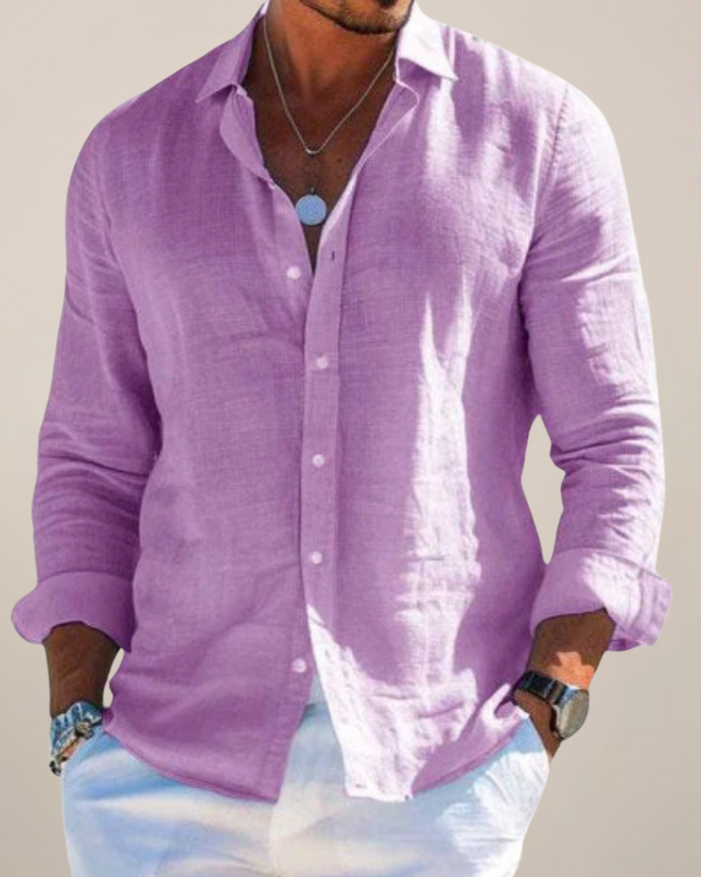 Men’s Linen Casual Long Sleeve Shirt – Solid Colour Button-Up in Multiple Shades