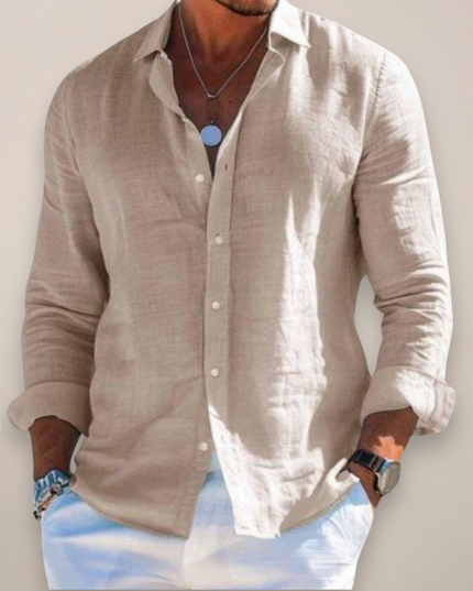 Men’s Linen Casual Long Sleeve Shirt – Solid Colour Button-Up in Multiple Shades