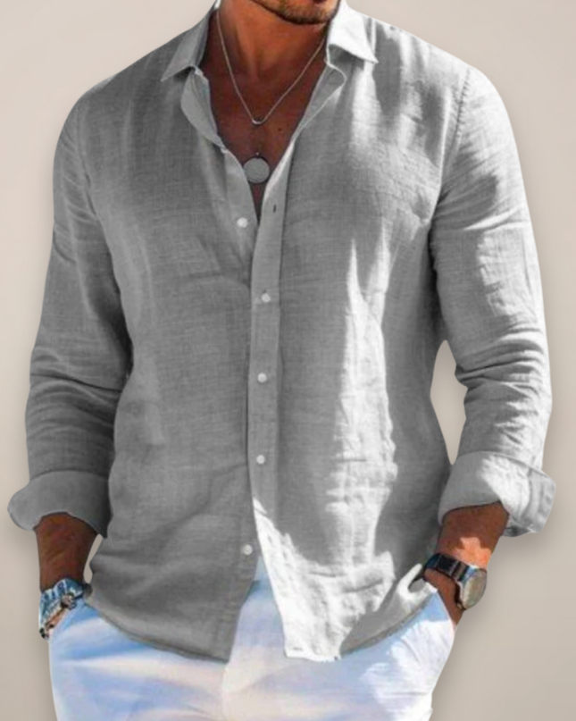 Men’s Linen Casual Long Sleeve Shirt – Solid Colour Button-Up in Multiple Shades