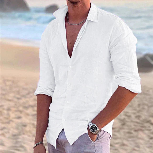 Men’s Linen Long Sleeve Shirt – Spring, Summer