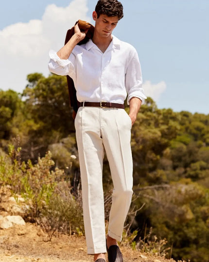 Men’s Linen Tailored Button-Up Shirt – Hobby Collar & Versatile Styling