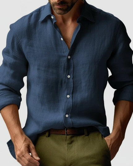 Men’s Linen Vintage Button-Up Shirt – Lightweight Smart-Casual Essential