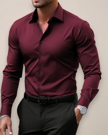 Men’s Long-Sleeve Shirt – Classic Notched Collar, Versatile Smart Style