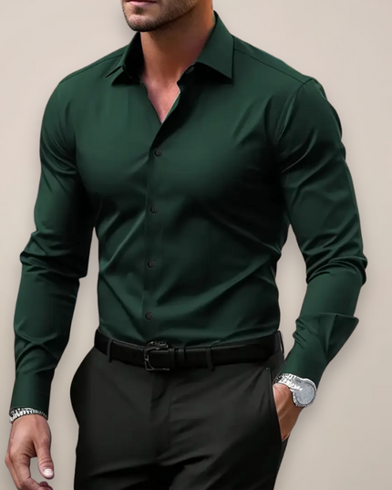 Men’s Long-Sleeve Shirt – Classic Notched Collar, Versatile Smart Style