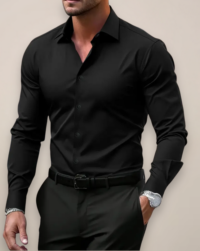 Men’s Long-Sleeve Shirt – Classic Notched Collar, Versatile Smart Style