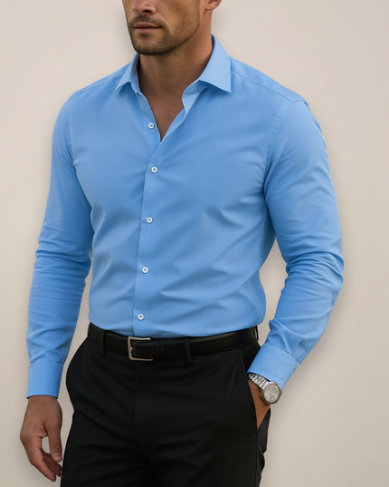 Men’s Long-Sleeve Shirt – Classic Notched Collar, Versatile Smart Style