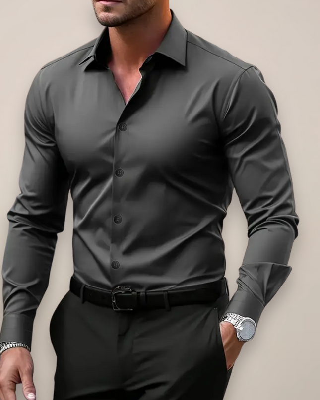 Men’s Long-Sleeve Shirt – Classic Notched Collar, Versatile Smart Style