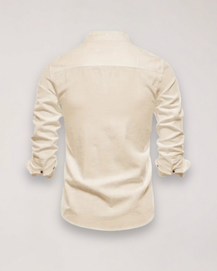 Men’s Long Sleeve Stand Collar Shirt – Embroidered Solid Design for Smart Casual Styling