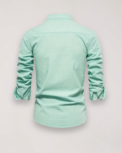 Men’s Long Sleeve Stand Collar Shirt – Embroidered Solid Design for Smart Casual Styling