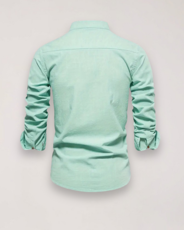 Men’s Long Sleeve Stand Collar Shirt – Embroidered Solid Design for Smart Casual Styling