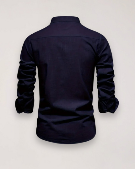 Men’s Long Sleeve Stand Collar Shirt – Embroidered Solid Design for Smart Casual Styling