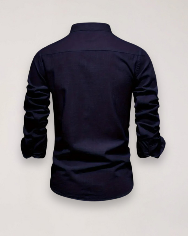 Men’s Long Sleeve Stand Collar Shirt – Embroidered Solid Design for Smart Casual Styling