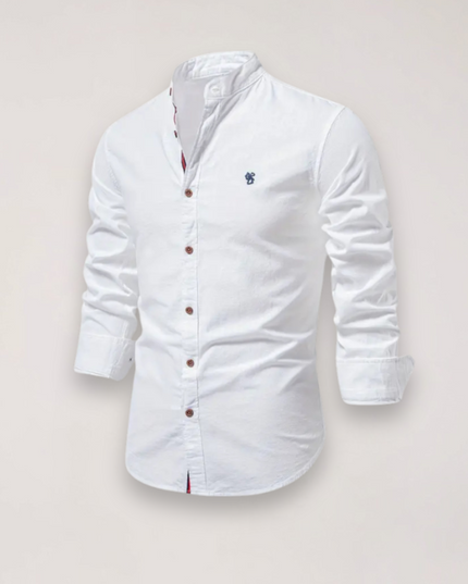 Men’s Long Sleeve Stand Collar Shirt – Embroidered Solid Design for Smart Casual Styling