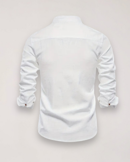 Men’s Long Sleeve Stand Collar Shirt – Embroidered Solid Design for Smart Casual Styling