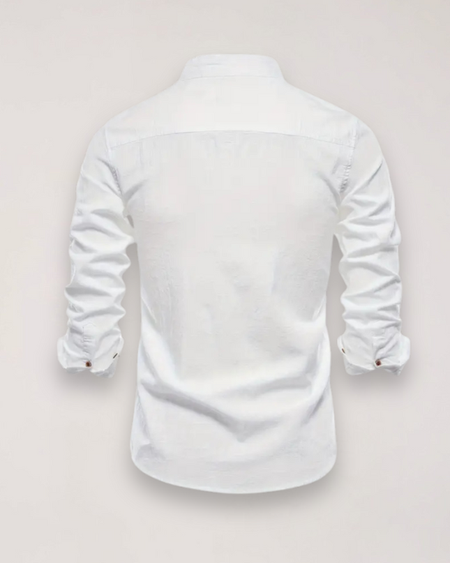Men’s Long Sleeve Stand Collar Shirt – Embroidered Solid Design for Smart Casual Styling