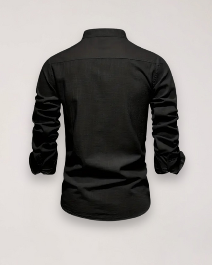Men’s Long Sleeve Stand Collar Shirt – Embroidered Solid Design for Smart Casual Styling