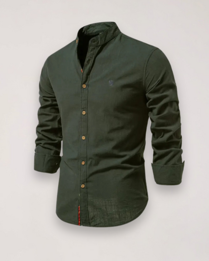 Men’s Long Sleeve Stand Collar Shirt – Embroidered Solid Design for Smart Casual Styling