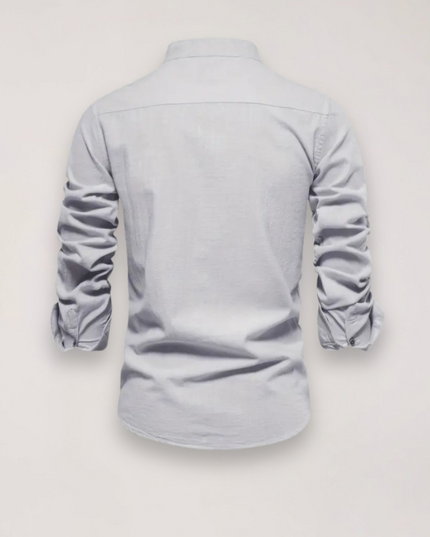 Men’s Long Sleeve Stand Collar Shirt – Embroidered Solid Design for Smart Casual Styling