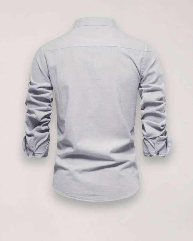 Men’s Long Sleeve Stand Collar Shirt – Embroidered Solid Design for Smart Casual Styling