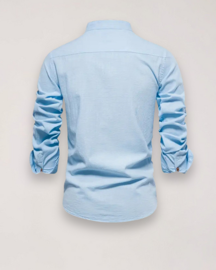 Men’s Long Sleeve Stand Collar Shirt – Embroidered Solid Design for Smart Casual Styling