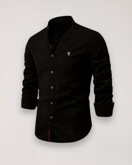 Men’s Long Sleeve Stand Collar Shirt – Embroidered Solid Design for Smart Casual Styling
