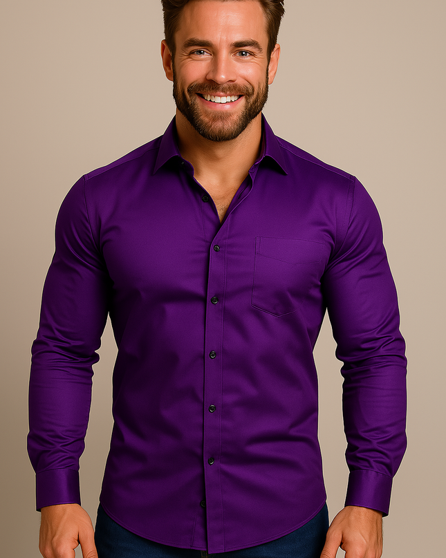 Men’s Long-Sleeved Shirt – Classic Structured Fit with Wrinkle-Free Finish