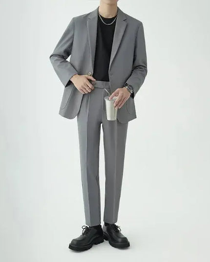 Men’s Modern Minimalist Suit Set – Tailored Fit – Streamlined Design – Formal Two-Piece