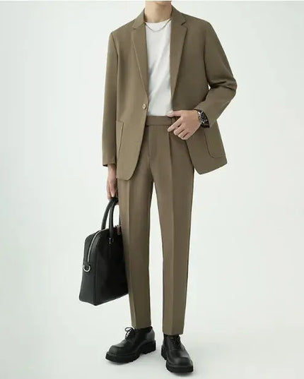 Men’s Modern Minimalist Suit Set – Tailored Fit – Streamlined Design – Formal Two-Piece