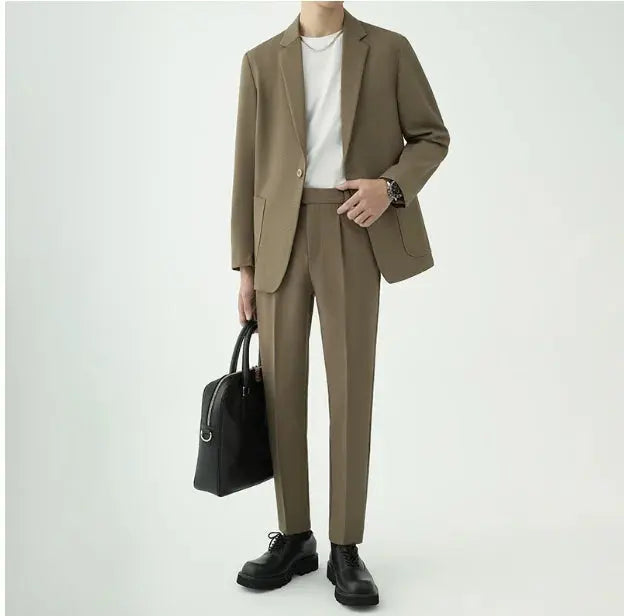 Men’s Modern Minimalist Suit Set – Tailored Fit – Streamlined Design – Formal Two-Piece