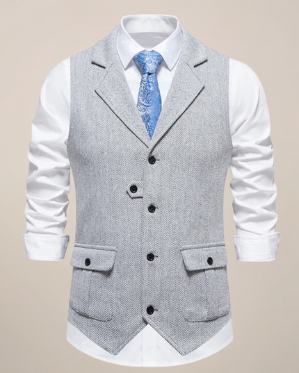 Men’s Modern Tweed Waistcoat – Classic Notch Lapel Formal Vest