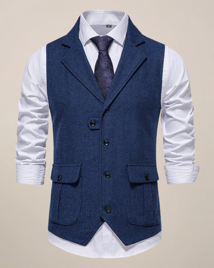 Men’s Modern Tweed Waistcoat – Classic Notch Lapel Formal Vest