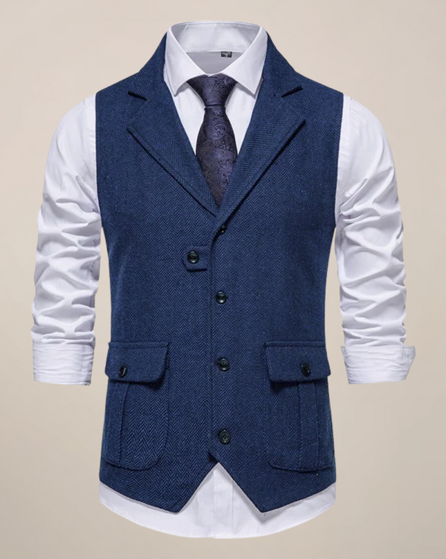 Men’s Modern Tweed Waistcoat – Classic Notch Lapel Formal Vest