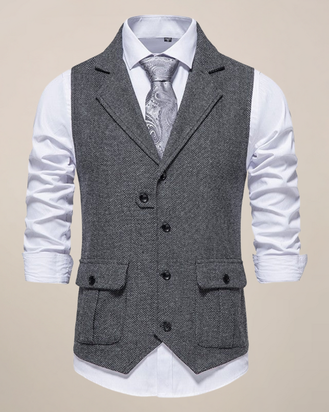 Men’s Modern Tweed Waistcoat – Classic Notch Lapel Formal Vest