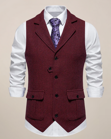 Men’s Modern Tweed Waistcoat – Classic Notch Lapel Formal Vest