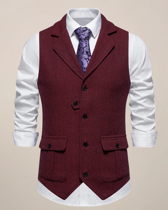 Men’s Modern Tweed Waistcoat – Classic Notch Lapel Formal Vest