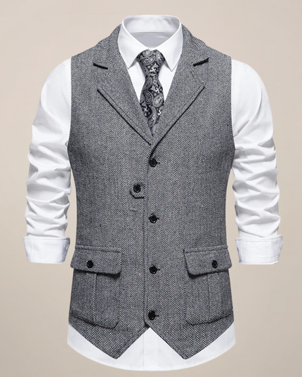 Men’s Modern Tweed Waistcoat – Classic Notch Lapel Formal Vest