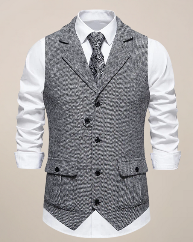 Men’s Modern Tweed Waistcoat – Classic Notch Lapel Formal Vest