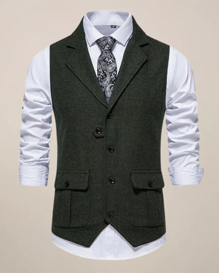 Men’s Modern Tweed Waistcoat – Classic Notch Lapel Formal Vest