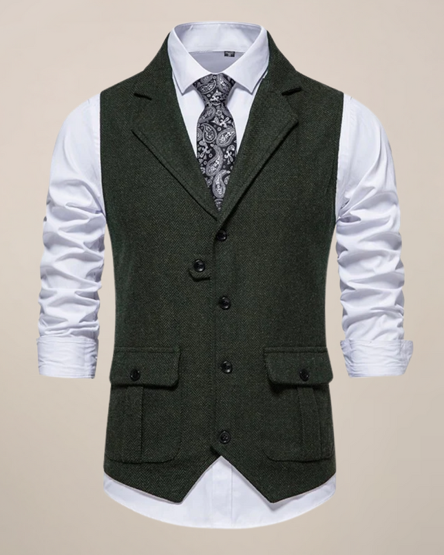Men’s Modern Tweed Waistcoat – Classic Notch Lapel Formal Vest