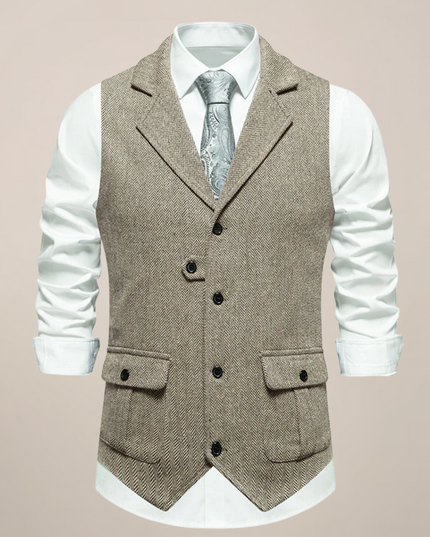 Men’s Modern Tweed Waistcoat – Classic Notch Lapel Formal Vest