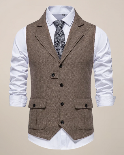 Men’s Modern Tweed Waistcoat – Classic Notch Lapel Formal Vest