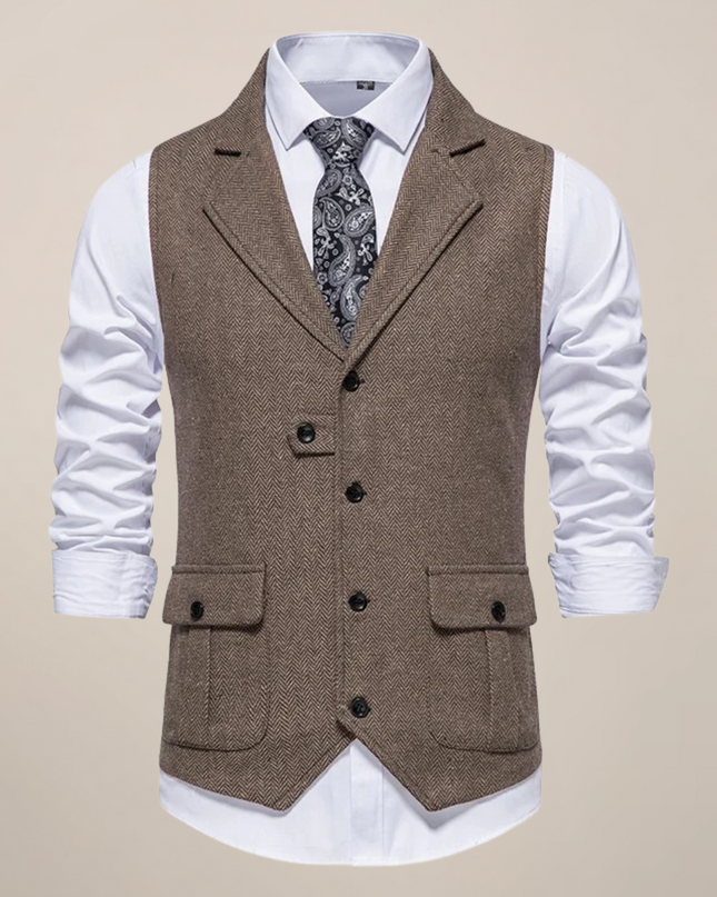 Men’s Modern Tweed Waistcoat – Classic Notch Lapel Formal Vest