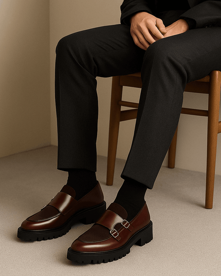 Men’s Monk Strap Loafers – Modern Dress Shoes with Dual Buckle