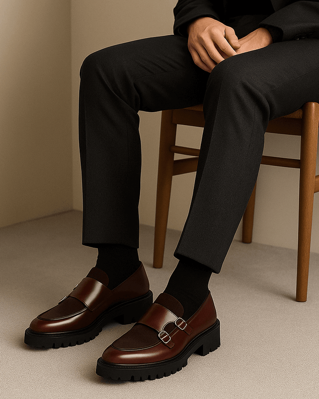 Men’s Monk Strap Loafers – Modern Dress Shoes with Dual Buckle